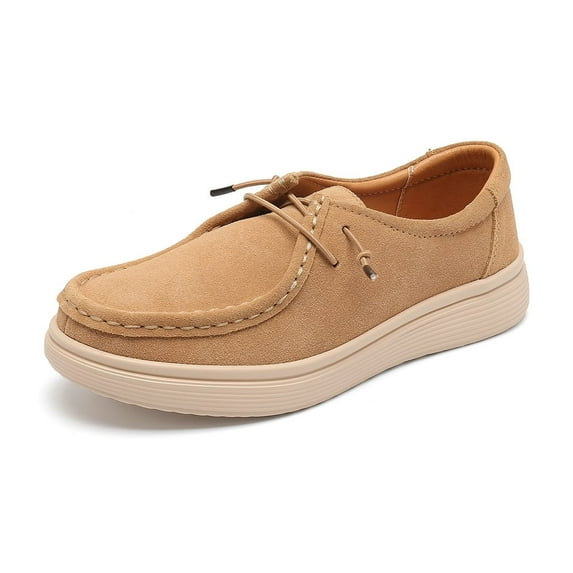 Ruiatoo Women's Walking Shoes - Slip on Loafers Flexible Foot-Friendly Ultralight Boat Casual Shoes Beige 36