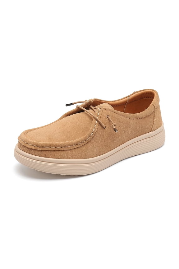 Women's Walking Shoes - Slip on Loafers Flexible Foot-Friendly Ultralight Boat Casual Shoes Beige 42