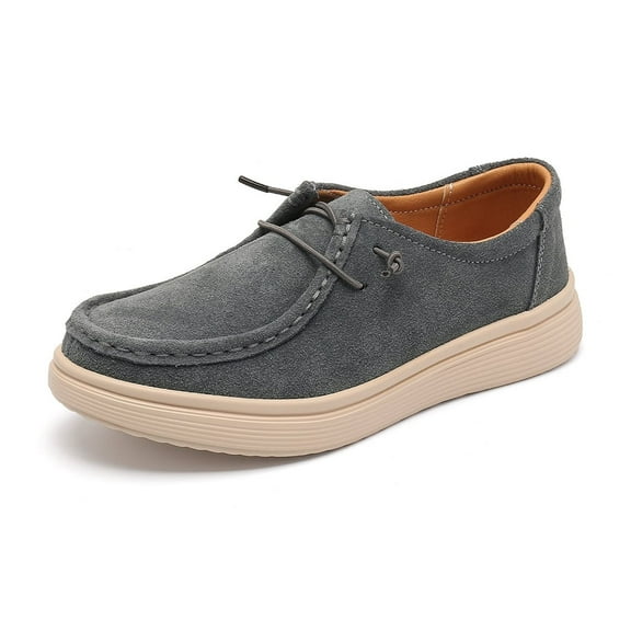 Ruiatoo Women's Walking Shoes - Slip on Loafers Flexible Foot-Friendly Ultralight Boat Casual Shoes Deep Grey 37