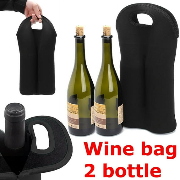 Ruibeauty 2-Bottle Wine Bottle Tote Insulated Neoprene Wine Cooler Bag Champagne Water Beer Drinks Bottle Protective Carriers Bag Case for Travel,Dating,Party,Camping,Black