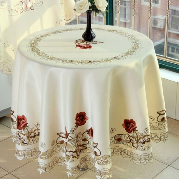 Ruibeauty 3 Sizes Rural Embroidered Tablecloth Floral Lace Round Table Cover Dining Banquet Decor,Beige,60x60inch