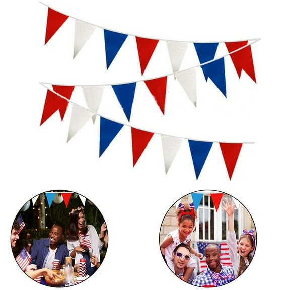 Ruibeauty 59Ft Red Blue and White Triangular Fabric Outdoor Pennant Banner, Bunting Flags Events Decoration