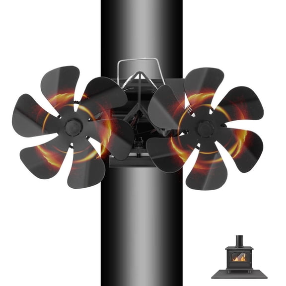 Ruibeauty Fireplace Fan Double Head 12 Blade Furnace Fan Wall Mounted Unpowered Operation