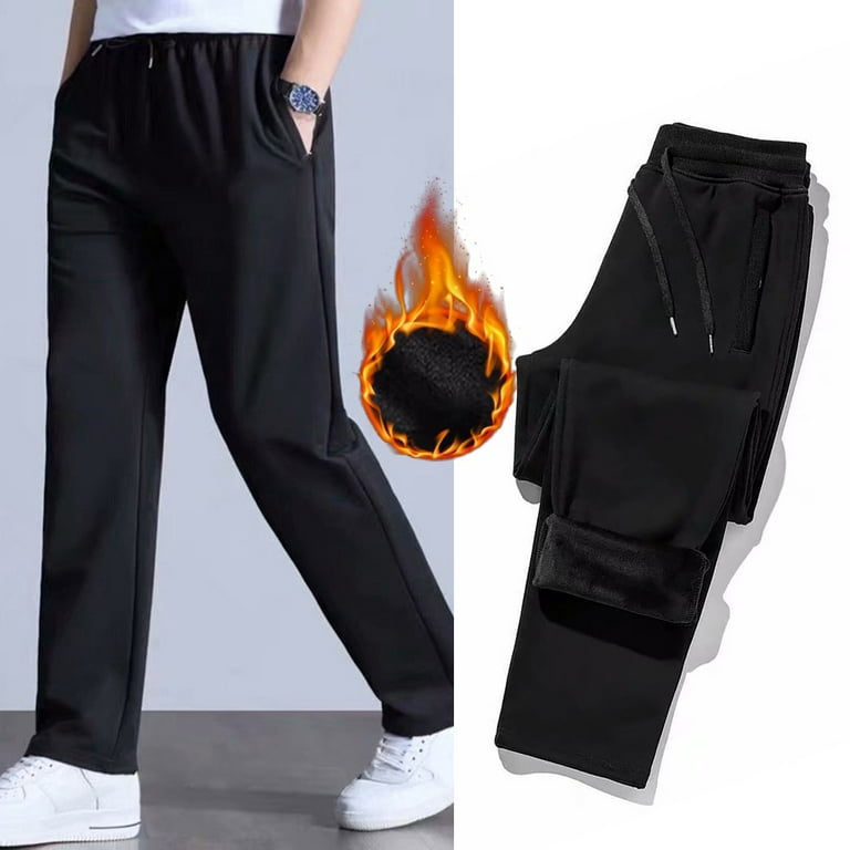 Ruibeauty Men's Winter Warm Thermal Trousers Casual Athletic Fleece Lined  Thick Pants,Black
