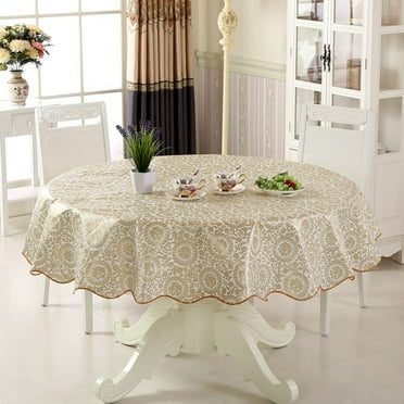 Ruibeauty Waterproof Tablecloth, Round Table Cloth, Wipeable Table Cover for Kitchen and Dining Room (Gold, 60" Round)