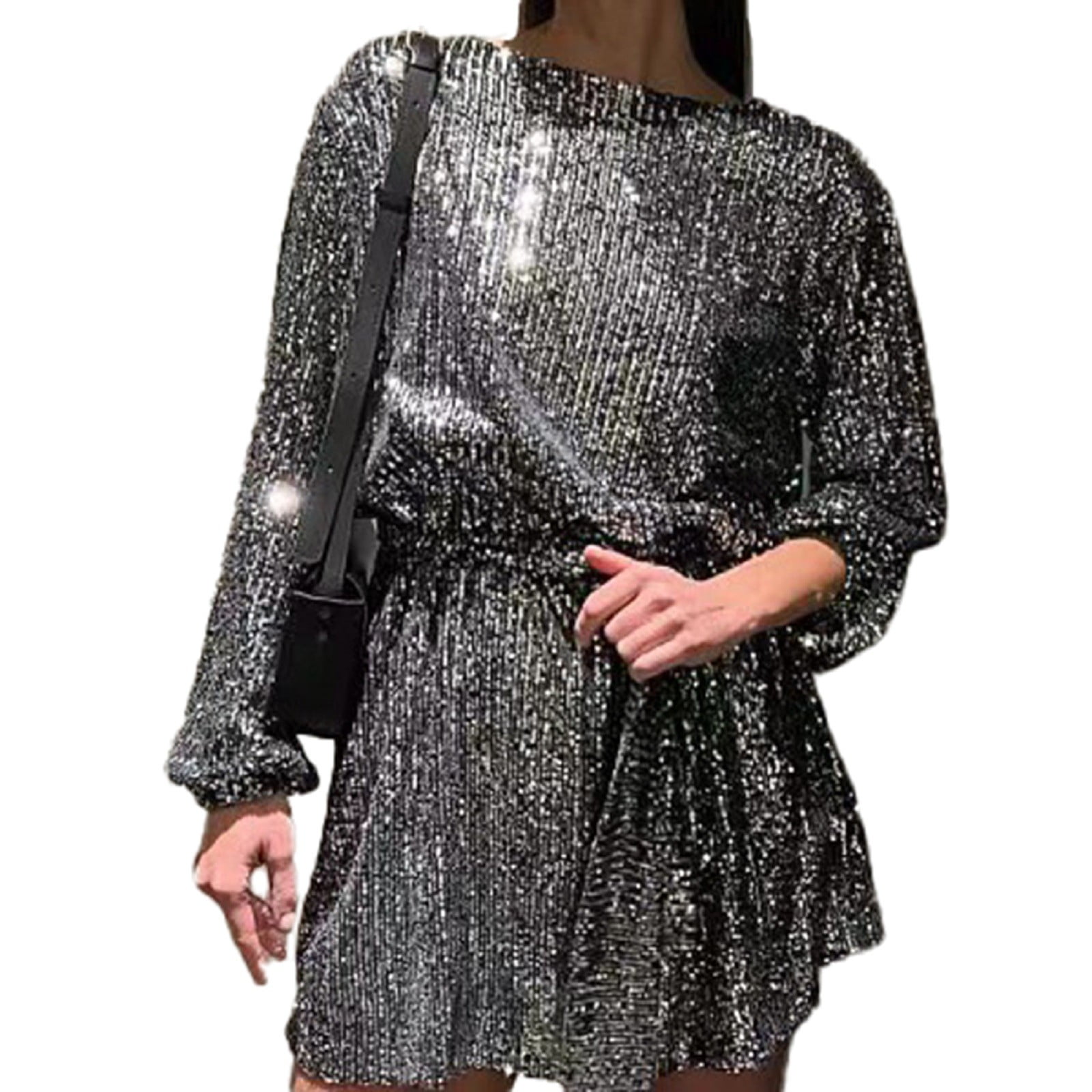 Sequin Evening Dress Plus Size Long Sleeve Sequin Skater Dress - V Neck, Wrap Waist, Party & Cocktail Evening Gown Black Dresser Sequin Evening Dress Plus Size Long Sleeve Sequin Skater Dress - V Neck, Wrap Waist, Party & Cocktail Evening Gown Black Dresser