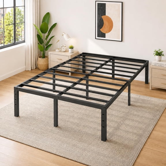 Ruichengda 14 Inch Queen Metal Platform Bed Frame, Black, Sturdy Steel Slat Support, Noise-Free, Easy Assembly, 12" Underbed Storage, No Box Spring Needed