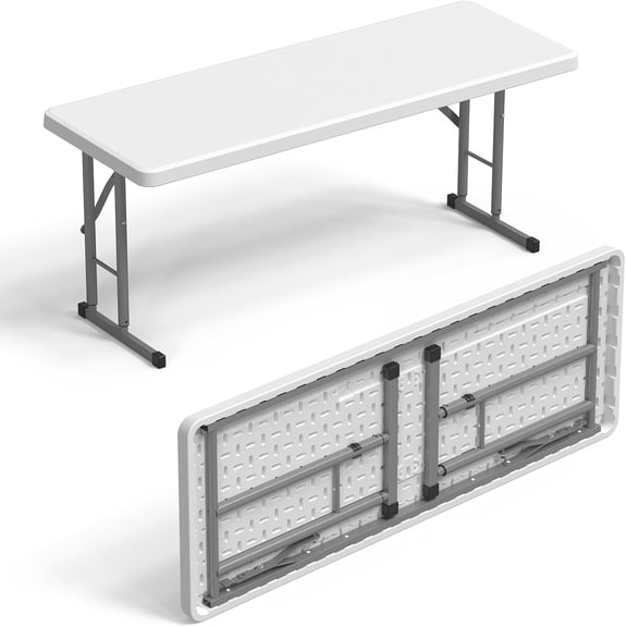 Ruichengda 4 Ft Narrow Folding Table, HDPE Tabletop with Metal Frame, White, Indoor & Outdoor Use