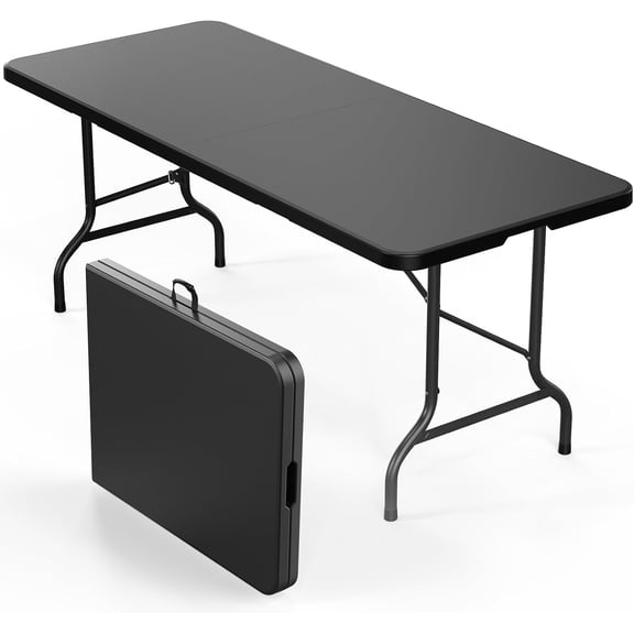 Ruichengda 6 Ft Folding Table, Portable Plastic Table, Black, Indoor & Outdoor Use