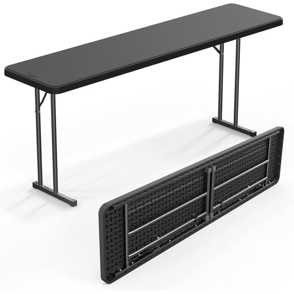 Ruichengda 6 Ft Narrow Folding Table, HDPE Tabletop with Metal Frame, Black, Indoor & Outdoor Use