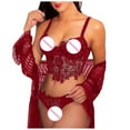 thumbnail image 1 of Ruidigrace Fashion Pajamas Underwear for Women Embroidery Lace Collar Wireless Bra Thong Set Underwear, 1 of 4