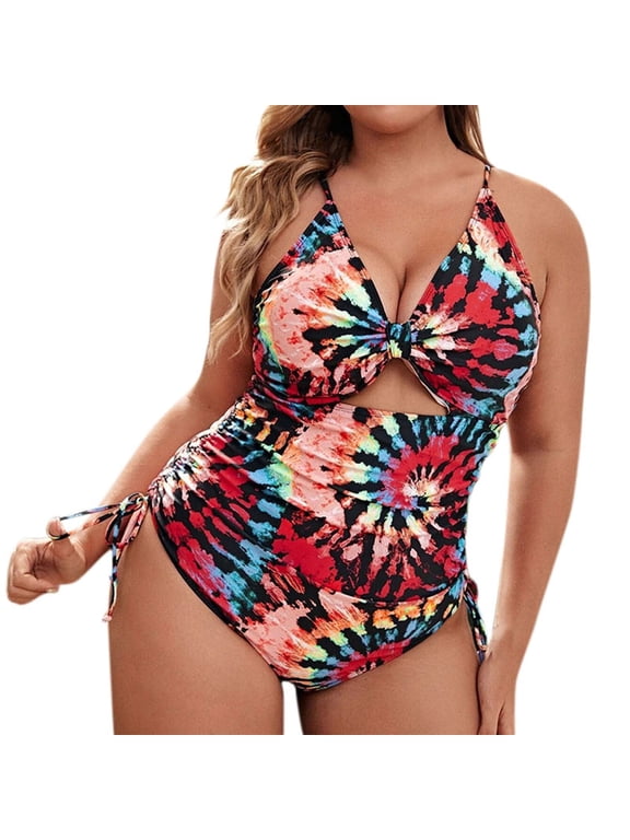 One Piece Swimsuit for Women Fashion Plus Size Printed Backless Swimmwear Bathing Suit