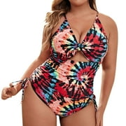 FIMKAUL Ruidigrace One Piece Swimsuit for Women Fashion Plus Size Printed Backless Swimmwear Bathing Suit