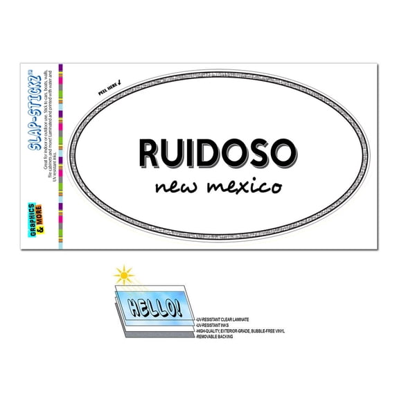 Ruidoso, NM - New Mexico - Black and White - City State - Oval Laminated Sticker