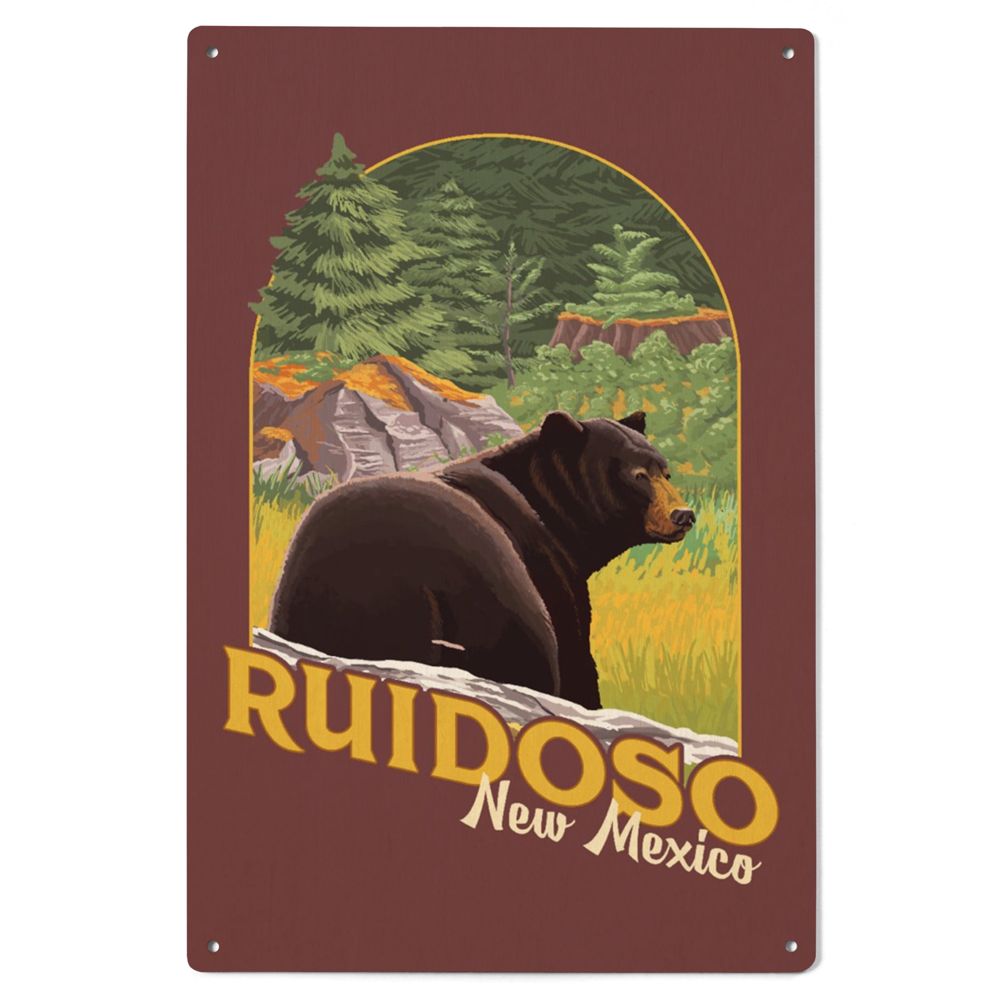 Ruidoso, New Mexico, Black Bear in Forest, Contour Birch Wood Wall Sign ...