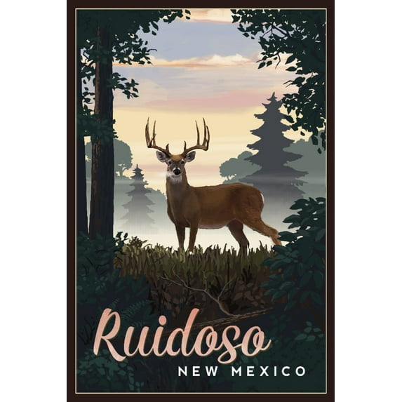 Ruidoso, New Mexico, Deer and Sunrise (12x18 Wall Art Poster, Room Decor)