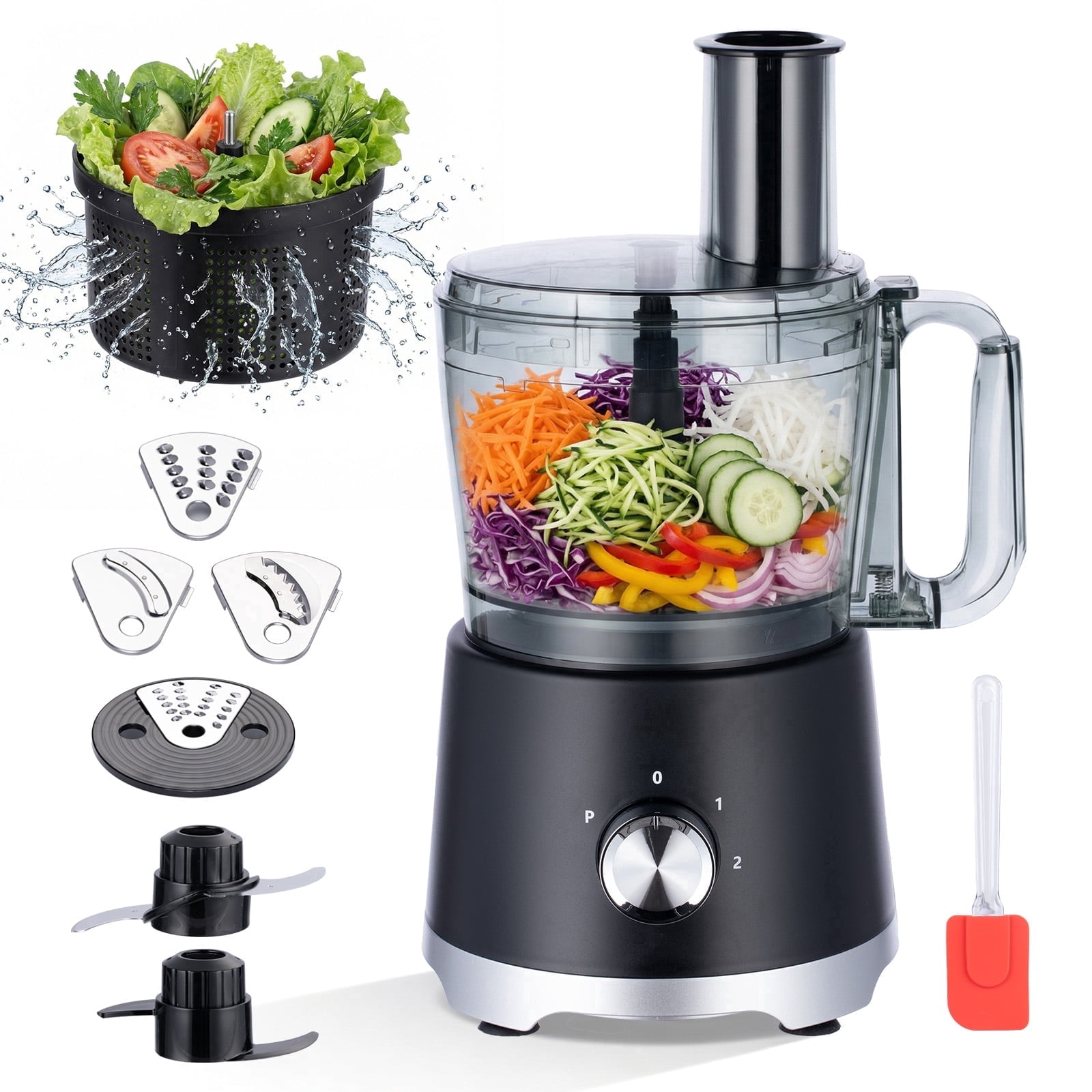 RUIE 12 Cup Food Processor with Salad Spinner for Chop, Puree, Slice, Shred and Knead Dough,Suitable for Cheese, Meat and Veggie Prep,Black