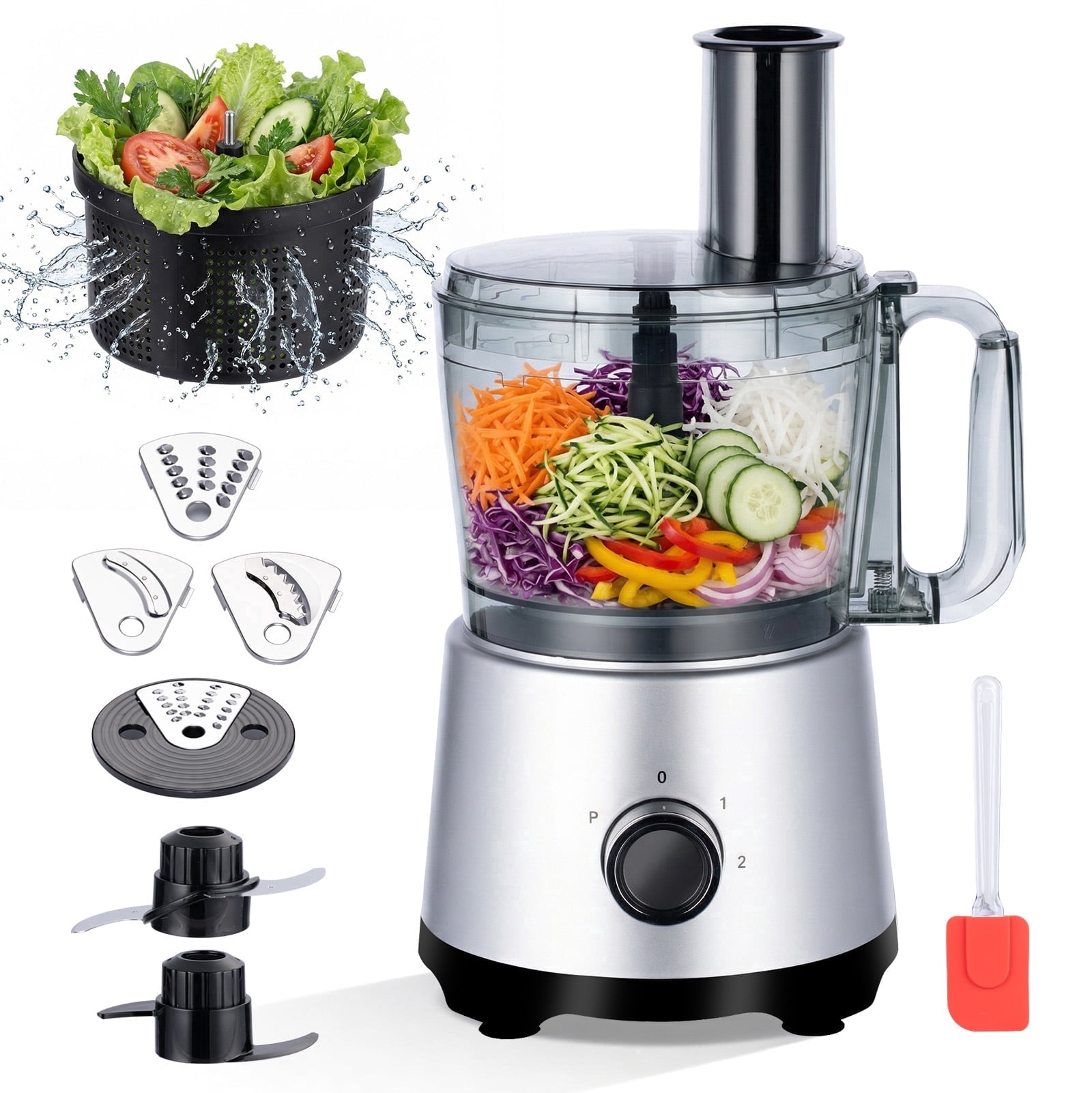RUIE 12 Cup Food Processor with Salad Spinner for Chop, Puree, Slice, Shred and Knead Dough,Suitable for Cheese, Meat and Veggie Prep,Silver