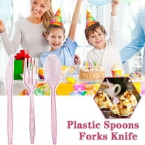 Ruifaya 48pcs gold powder purple (G) $48 set of 16 pieces of knife, fork and spoon, disposable plastic knife, fork and spoon tableware three-piece set party cake ban