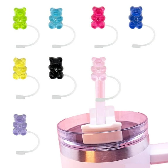 Ruifaya 8mm Acrylic 3D Colorful Bear Silicone Straw Topper for Girl Tumbler Cup Straw Accessories Supplies ﻿ Dust-Proof Cover Party