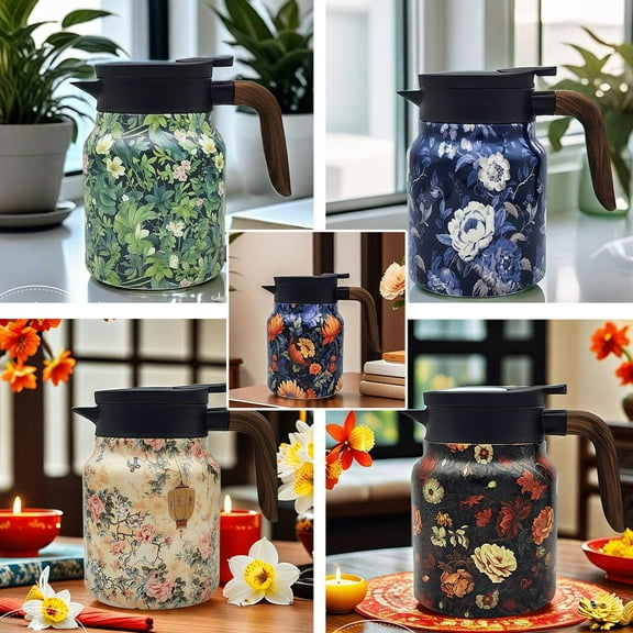 Ruifaya Snow Tower 1000ML(E)$Simple 316 stainless steel stewing teapot indoor home office insulation pot large capacity old white tea brewing teapot in s