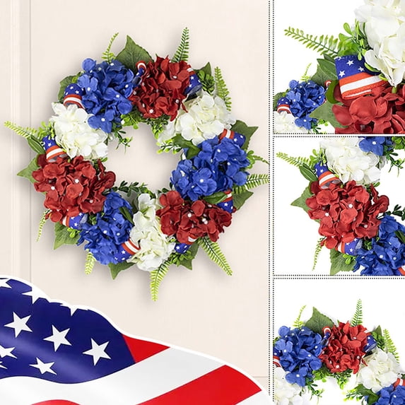 Ruifushidai Border New Independence Day Wreath Red And Blue Hydrangea Decoration Pendant Festival Window Props