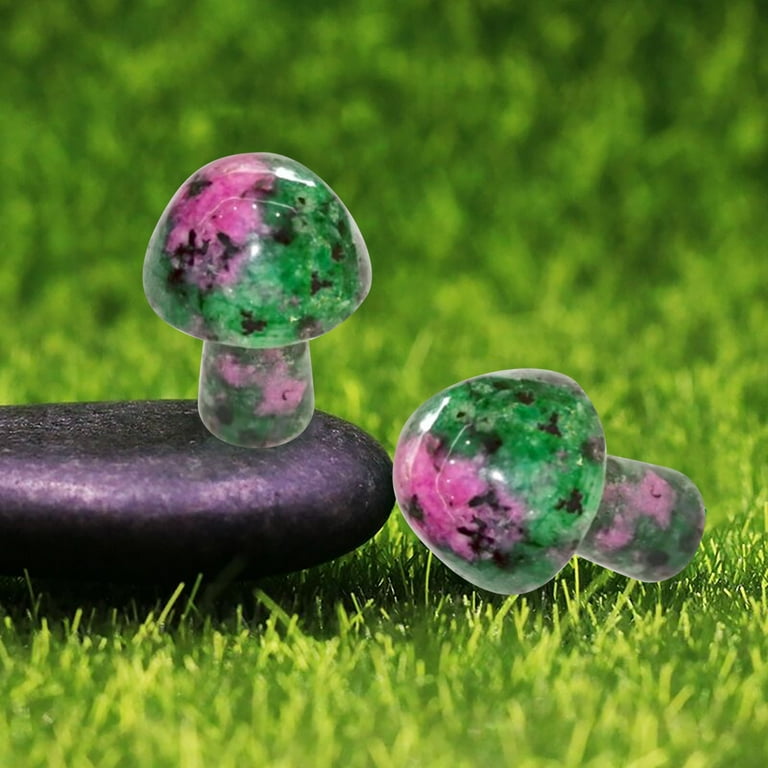 Green Mushroom Quartz and top Amethyst Decor