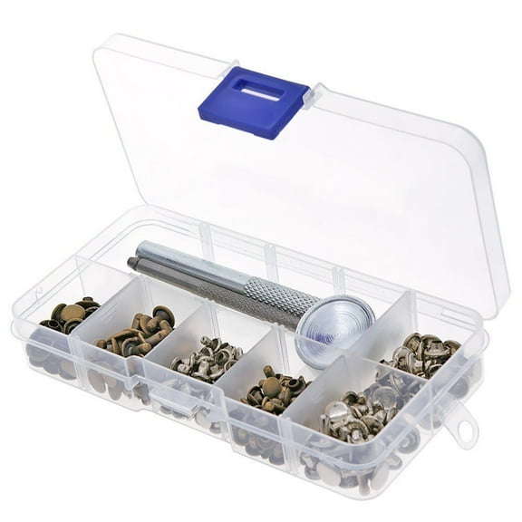 Ruijiao 120 Sets Leather Rivets with Fixing Tool Kit, Double Cap Rivet Replacement Tubular Metal Studs Snap Fasten Kit for DIY Leather Jeans Clothing Craft Repairing Decoration