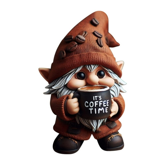 Ruijiao 3D Coffee Gnome Ornament - 'It's Coffee Time' Whimsical Decor for Coffee Tables, Desks, and Kitchens - Unique, Fun Coffee Themed Accessory