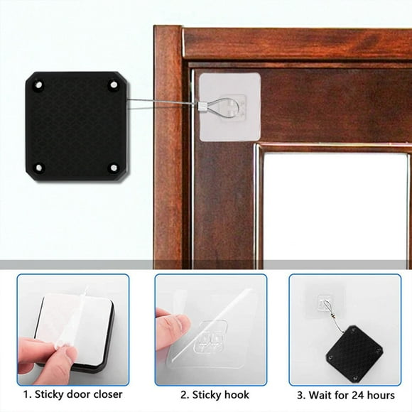 Ruijiao Punch-Free Automatic Sensor Door Closer, Multifunctional Automatic Door Closer, Residential Commercial Auto Door Closer with Drawstring, Closer Door for Internal, Home, Storm