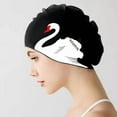 thumbnail image 1 of Ruijuer Swimming Cap Women Extra Large Earmuff Waterproof Not-Too-Tight Long Hair Special Silicone Swan Print Pattern Swimming C, 1 of 3
