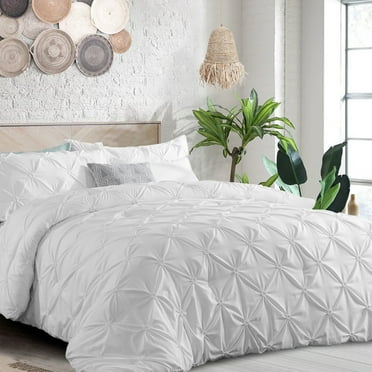 Ruikasi White Queen Comforter Set - Soft and Fluffy Bedding 3 Pieces Set,Pintuck White Bedding Sets Queen Size,Bed Set with Comforter,Pillowcases