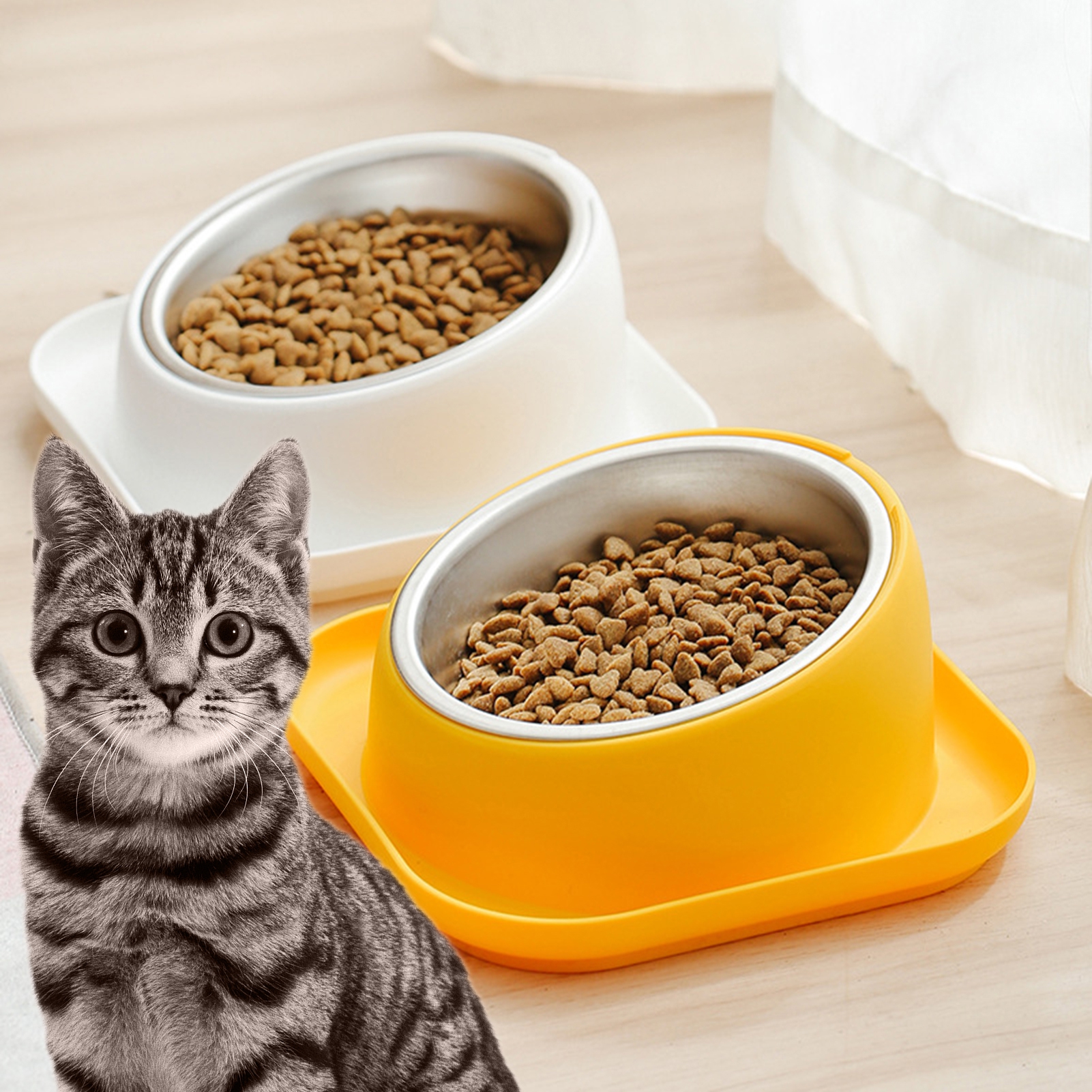 Image showcasing Ruike Ergonomic Elevated Dog Bowl with Tilt: Neck Protector and Spill ...