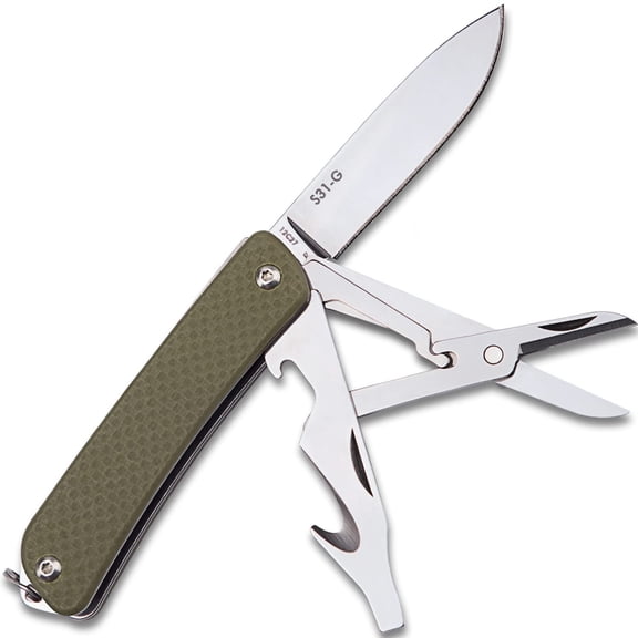 Ruike Keychain Small Pocket Knife,Folding 6 in 1 Multitool,12C27 Steel Stainless,G10 Handle,Mini EDC Tactical Camping Army Tac Survival Hunting Gear,Key Compact Scissors,Screwdriver,Bottle Opener Too