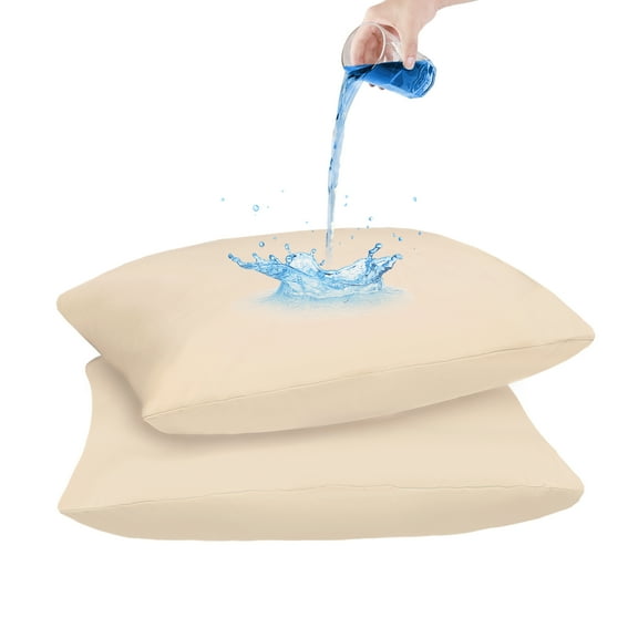 Ruilli 2 Pack Waterproof Pillow Protector Zippered Effective Dust Protection, Quiet, Stay in Place Pillow Covers( Khaki, Queen )