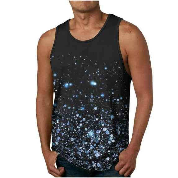 Ruimatai Cotton Mens Sleeveless Tank Tops Workout Quick Dry New Star Sky 3D Printing Tank Top Casual Sports Sleeveless Round Neck T-shirt Tank Top/shirt Blouses