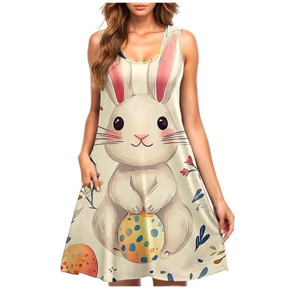 Ruimatai Easter Dress for Women Casual Plus Size Sleeveless Crew Neck Short Summer Dress Stylish Flowy Comfortable Party Holiday Spring Outfit