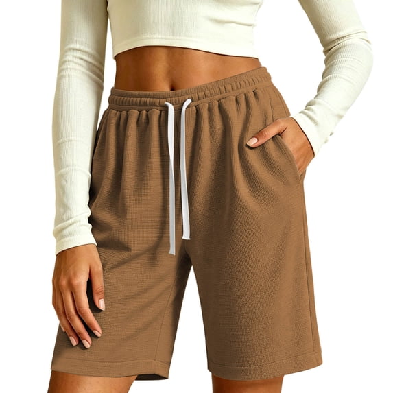 Ruimatai Elastic Drawstring Shorts for Women High Waisted Athletic Shorts Casual Loose Sweat Shorts with Pockets