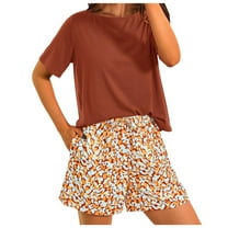 Ruimatai Fashion Summer Lounge Sets for Women Plus Size Two Piece Sets Short Sleeve Tops and Pocket Shorts with Drawstring Loose Fit Pajama Sets Crewneck Outfits