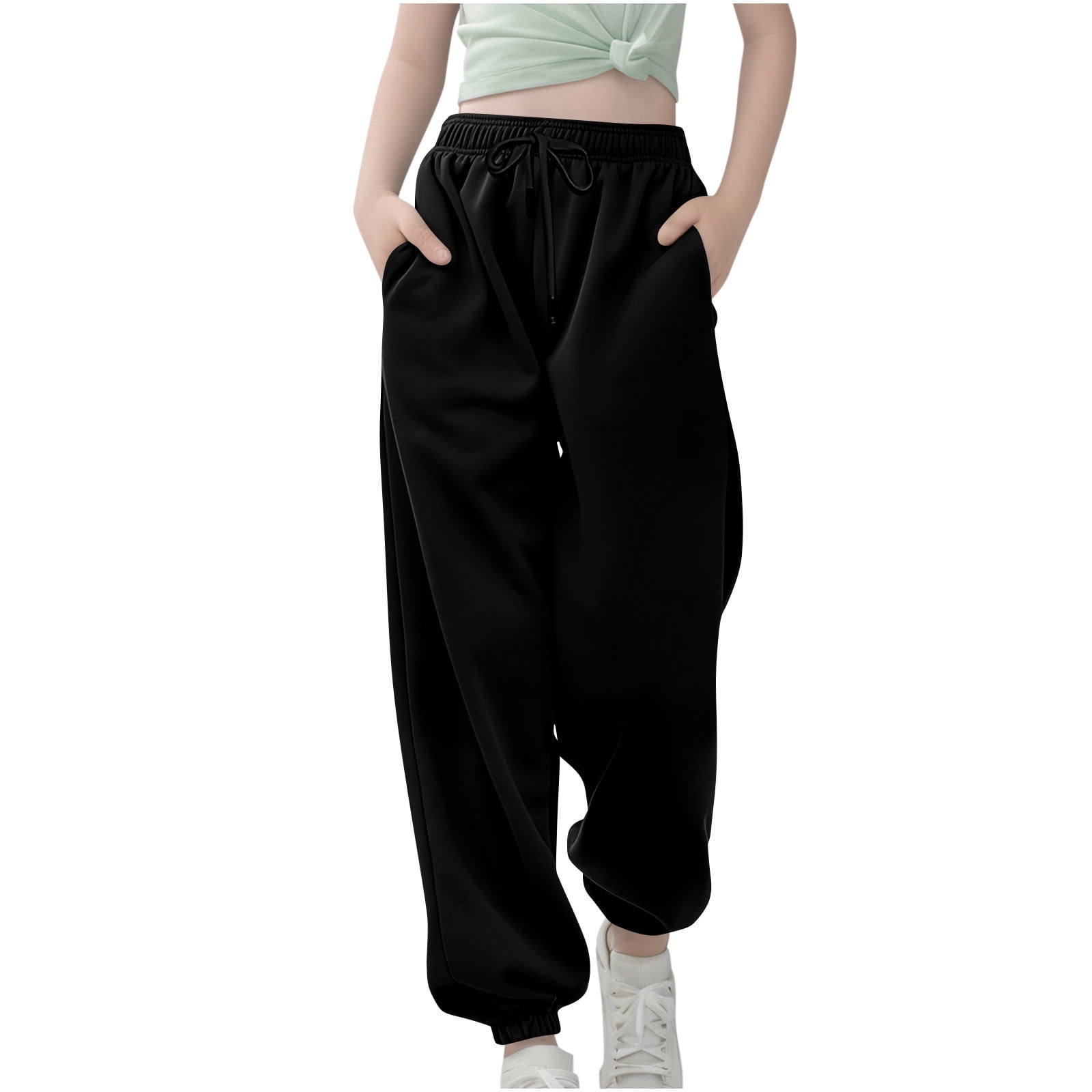 EXARUS Girls Wide Leg Sweatpants – High Waist, Drawstring, Front Seam, Casual Baggy Pants For Kids 6-14Y