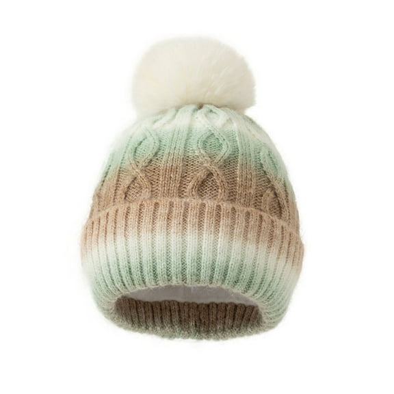 Ruimatai Gradient Winter Knit Hat for Men Women Warm Thickened Wool Beanie Soft Acrylic Fleece Lined Cold Weather Cap with Pom Pom