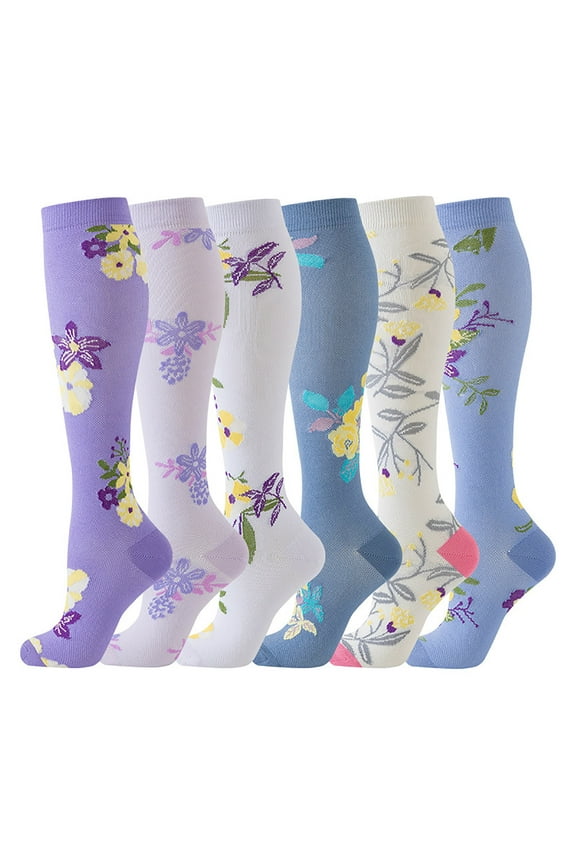 Long Compression Socks for Men Women, 6 Pairs Athletic Running Sports Socks, Breathable Support & Muscle Recovery, Winter Warmth, Medium & Large Size