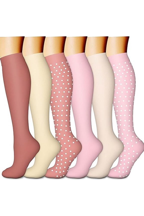 Long Compression Socks for Men Women, 6 Pairs Athletic Running Sports Socks, Breathable Support & Muscle Recovery, Winter Warmth, Medium & Large Size