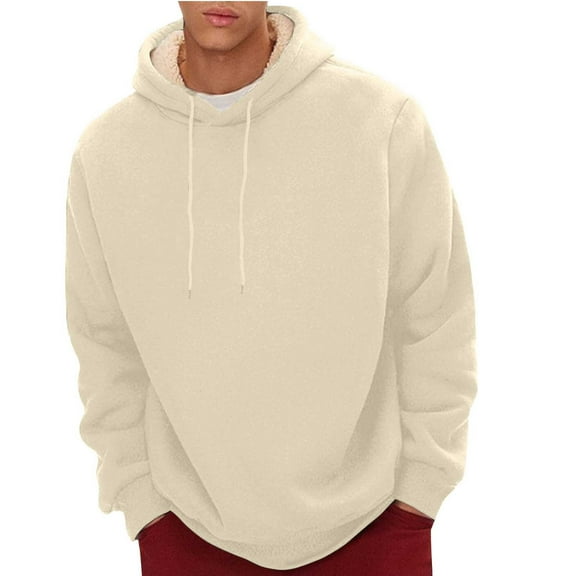Ruimatai Men's Fleece Hoodie Winter Warm Thick Sherpa Lined Pullover Hooded Sweatshirt Solid Long Sleeve Hoodie for Men