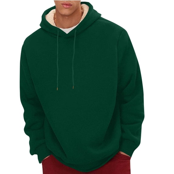 Ruimatai Men's Fleece Hoodie Winter Warm Thick Sherpa Lined Pullover Hooded Sweatshirt Solid Long Sleeve Hoodie for Men
