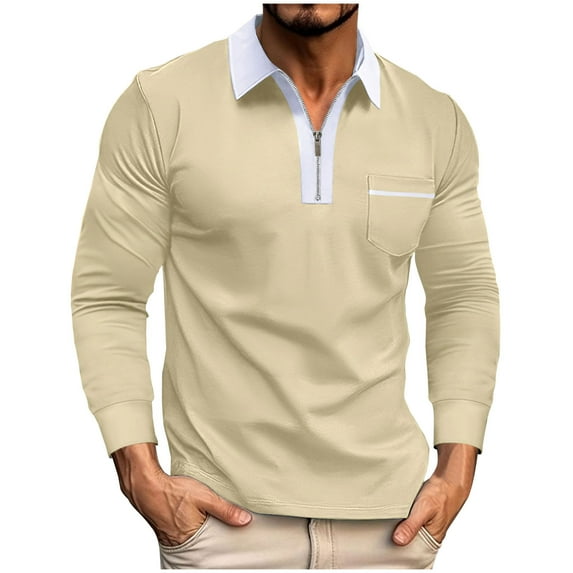 Ruimatai Men's Long Sleeve Shirts Quarter Zip Turndown Collar T-Shirt Casual Fashion Colorblock Chest Pocket Golf Outdoor Leisure Tops Tee