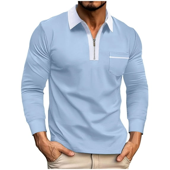 Ruimatai Men's Long Sleeve Shirts Quarter Zip Turndown Collar T-Shirt Casual Fashion Colorblock Chest Pocket Golf Outdoor Leisure Tops Tee