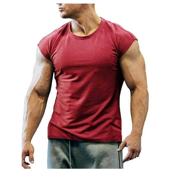 Ruimatai Men's Sleeveless T-shirt Gym Muscle Solid Tank Top Casual Sports Round Neck T-shirt Tank Top/shirt Blouses