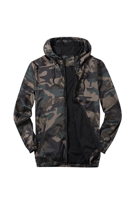 Men's Winter Coats and Jackets Hooded Big and Tall Man Camouflage Mesh Ventilate Long Sleeve Hooded Sport Coat
