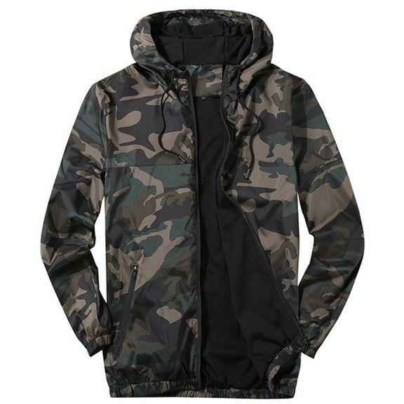 Ruimatai Men's Winter Coats and Jackets Hooded Big and Tall Man Camouflage Mesh Ventilate Long Sleeve Hooded Sport Coat